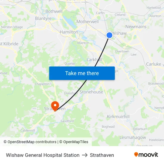 Wishaw General Hospital Station to Strathaven map