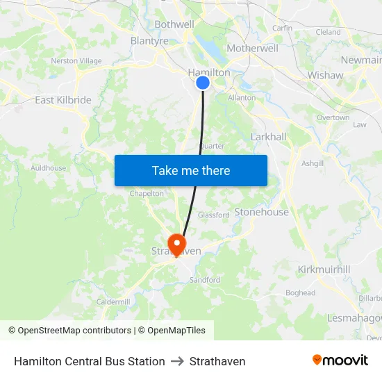 Hamilton Central Bus Station to Strathaven map