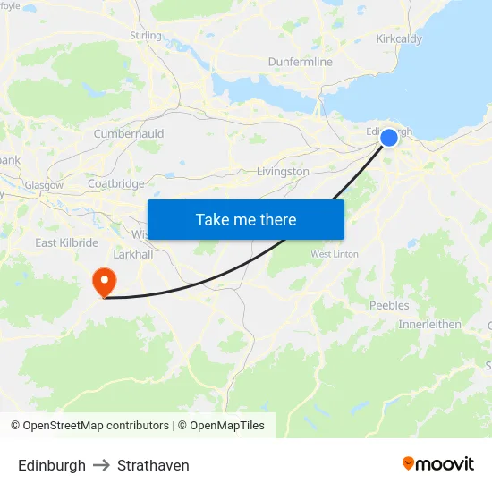 Edinburgh to Strathaven map