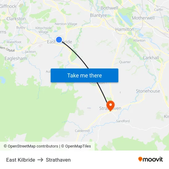 East Kilbride to Strathaven map