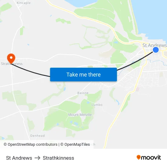 St Andrews to Strathkinness map