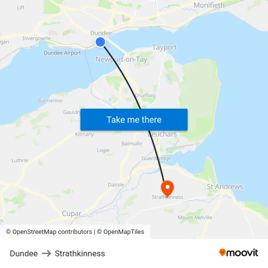 Dundee to Strathkinness map