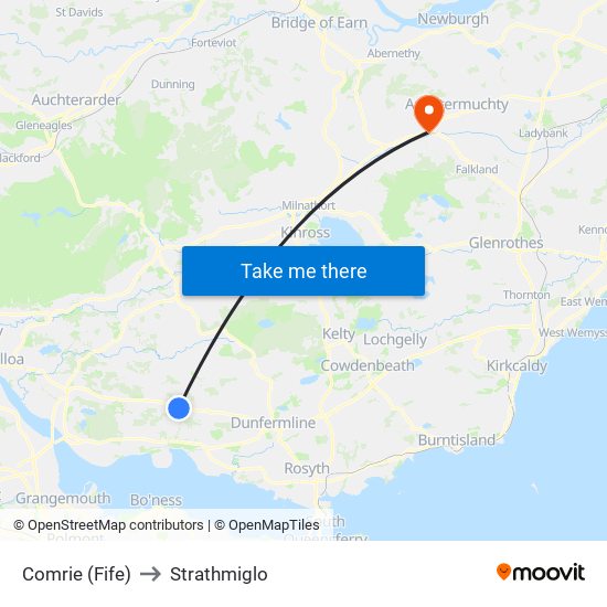 Comrie (Fife) to Strathmiglo map