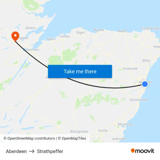 Aberdeen to Strathpeffer map