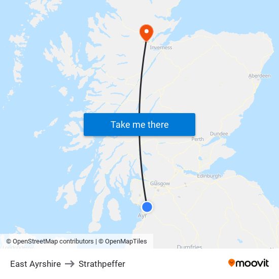 East Ayrshire to Strathpeffer map