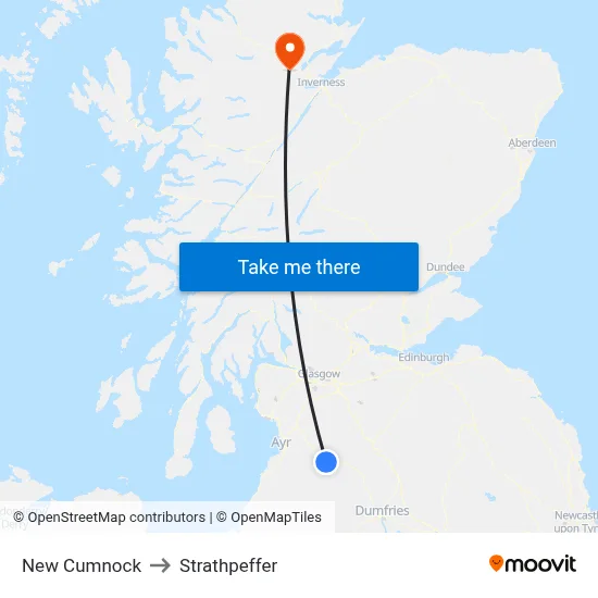 New Cumnock to Strathpeffer map