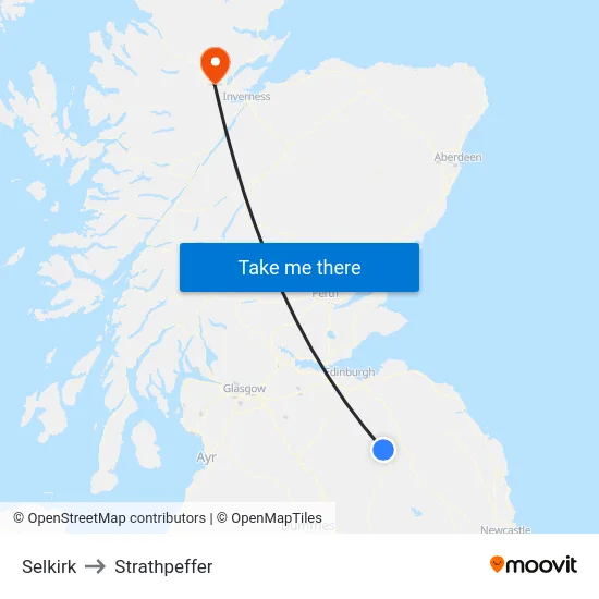 Selkirk to Strathpeffer map