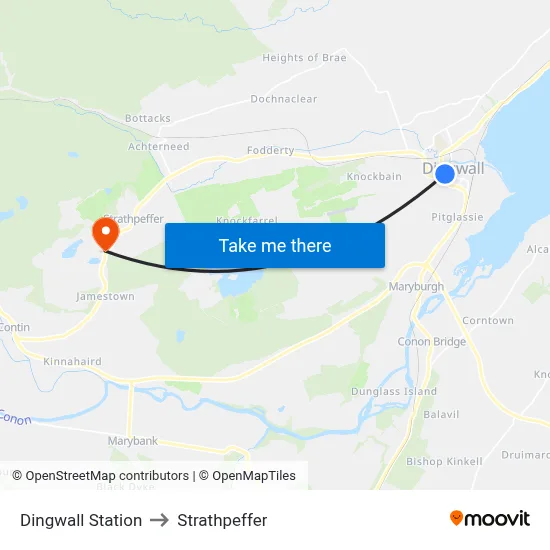 Dingwall Station to Strathpeffer map