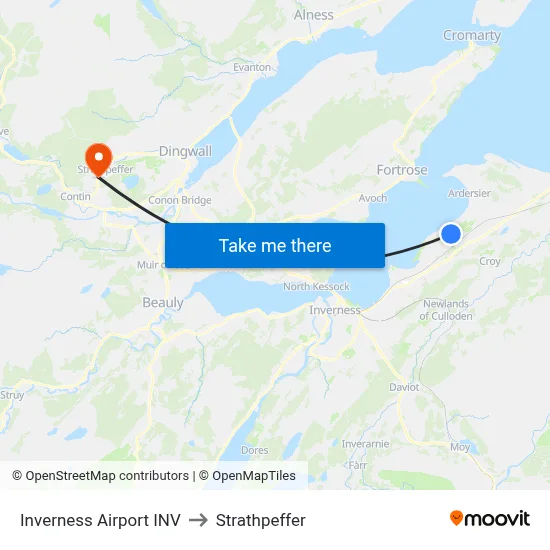 Inverness Airport INV to Strathpeffer map