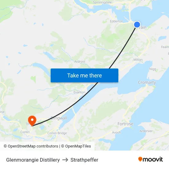 Glenmorangie Distillery to Strathpeffer map