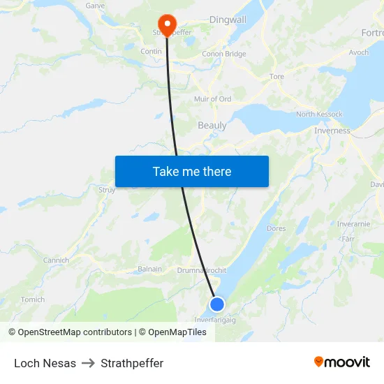 Loch Nesas to Strathpeffer map