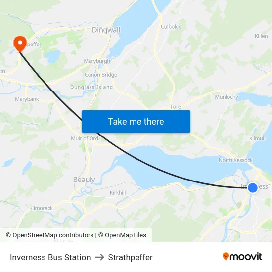 Inverness Bus Station to Strathpeffer map