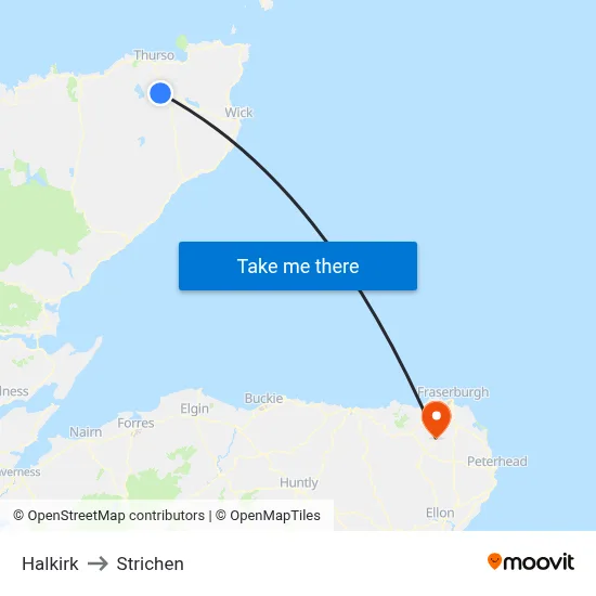 Halkirk to Strichen map