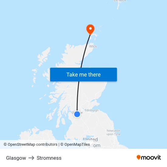Glasgow to Stromness map