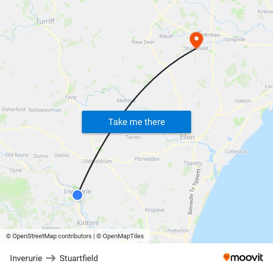 Inverurie to Stuartfield map