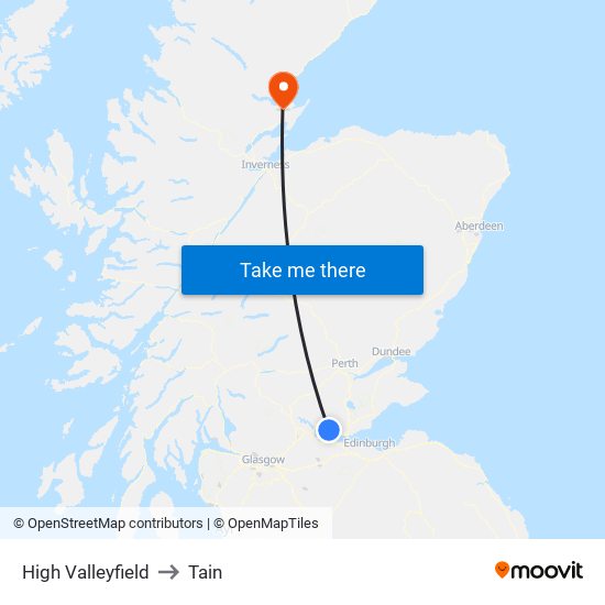 High Valleyfield to Tain map