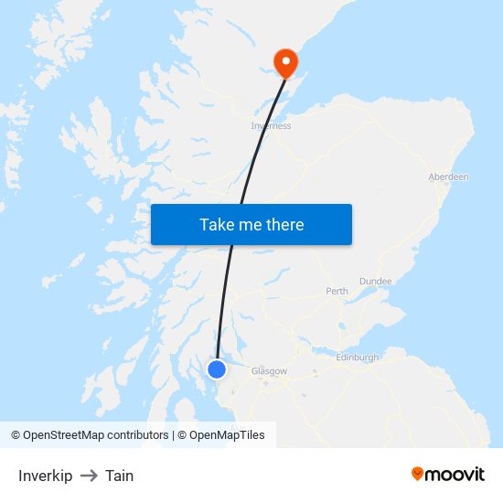 Inverkip to Tain map