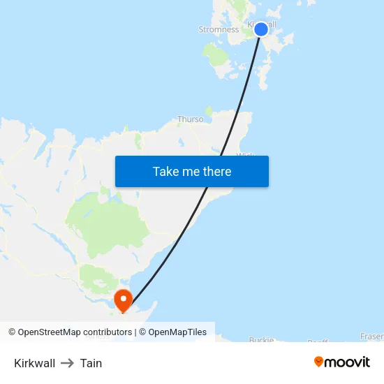 Kirkwall to Tain map