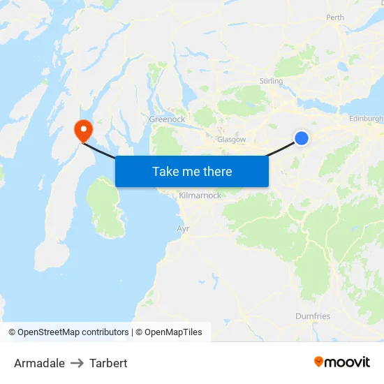 Armadale to Tarbert map