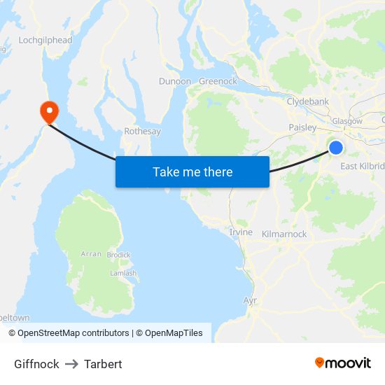 Giffnock to Tarbert map