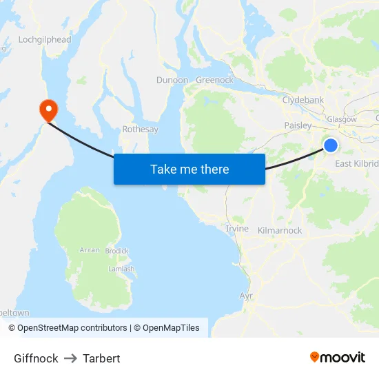 Giffnock to Tarbert map