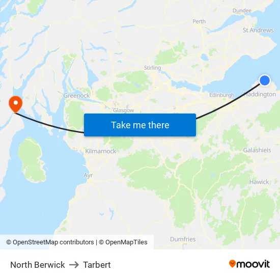 North Berwick to Tarbert map