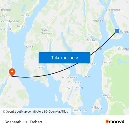 Rosneath to Tarbert map