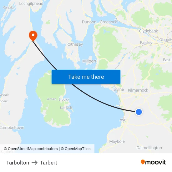 Tarbolton to Tarbert map