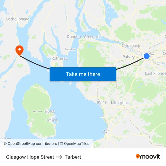 Glasgow Hope Street to Tarbert map