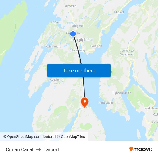 Crinan Canal to Tarbert map