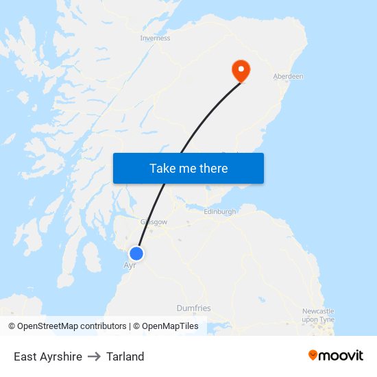 East Ayrshire to Tarland map