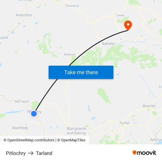 Pitlochry to Tarland map