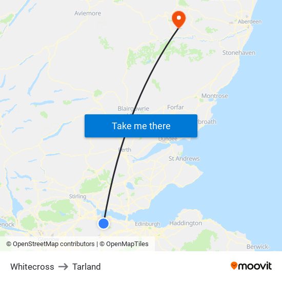 Whitecross to Tarland map