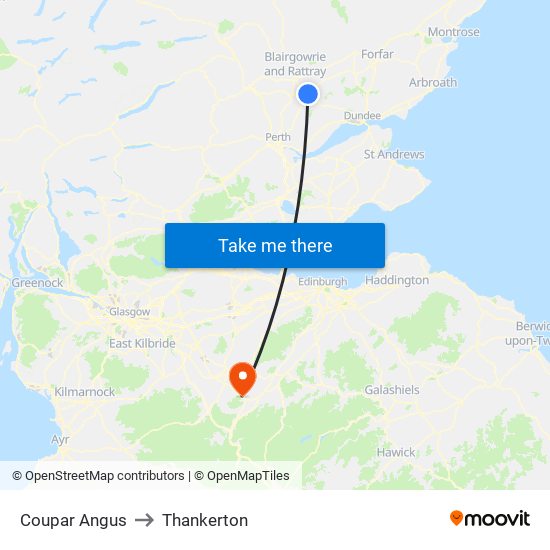 Coupar Angus to Thankerton map