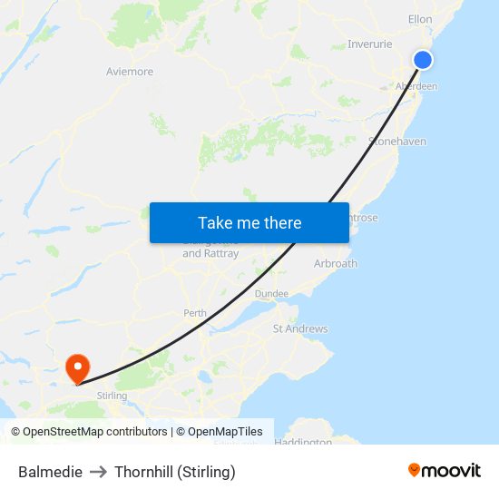 Balmedie to Thornhill (Stirling) map