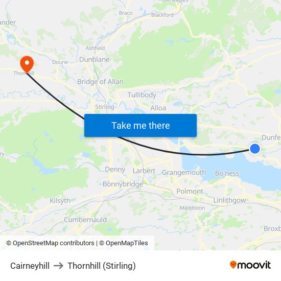 Cairneyhill to Thornhill (Stirling) map