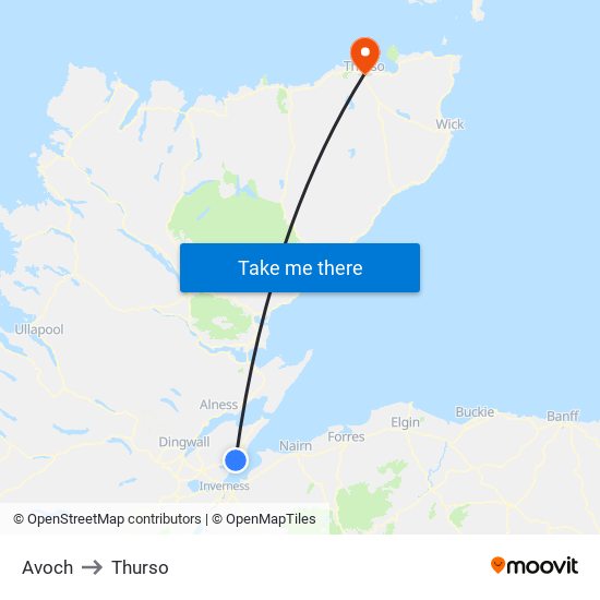 Avoch to Thurso map