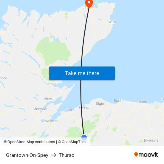 Grantown-On-Spey to Thurso map