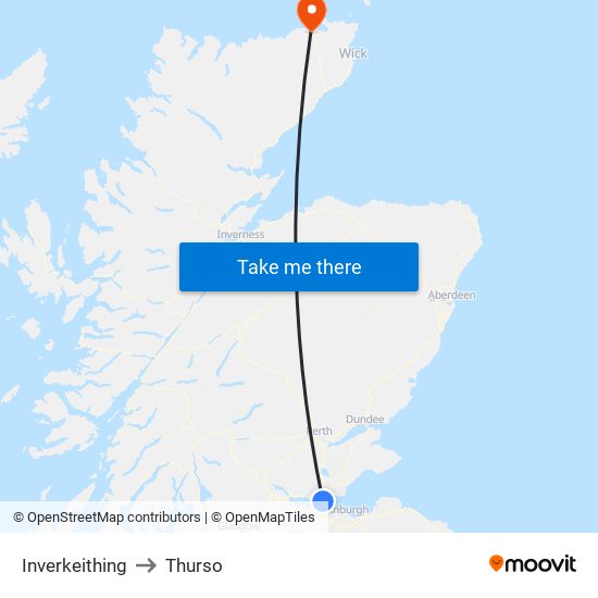 Inverkeithing to Thurso map