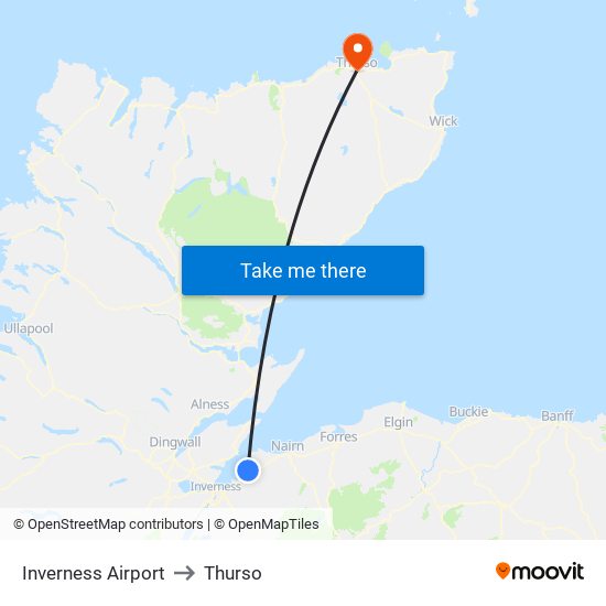 Inverness Airport to Thurso map