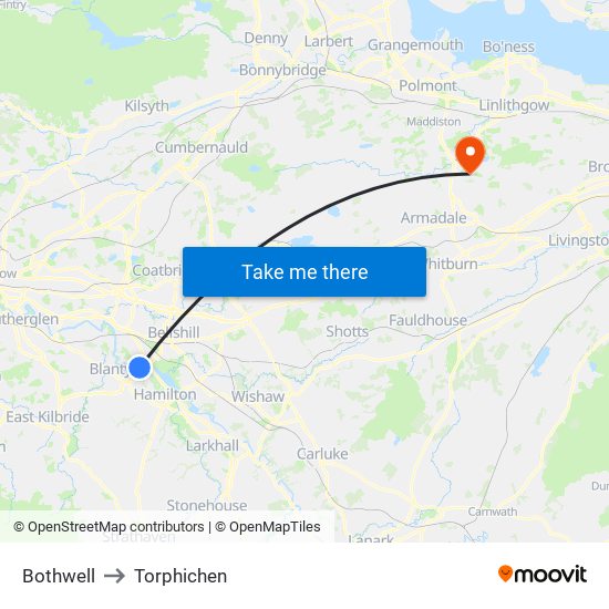 Bothwell to Torphichen map