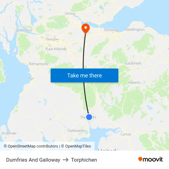 Dumfries And Galloway to Torphichen map