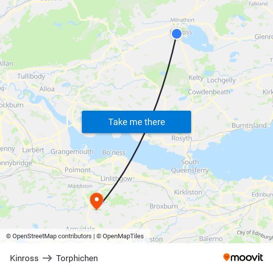 Kinross to Torphichen map