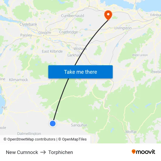 New Cumnock to Torphichen map
