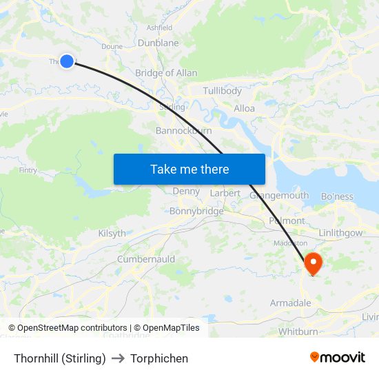 Thornhill (Stirling) to Torphichen map