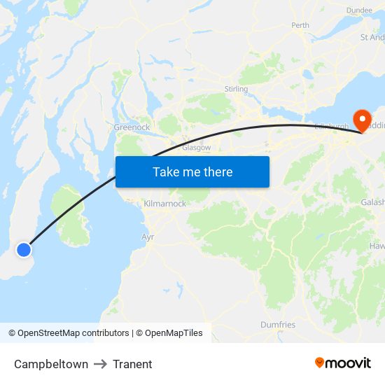 Campbeltown to Tranent map