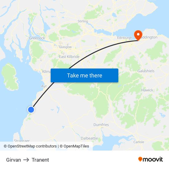 Girvan to Tranent map