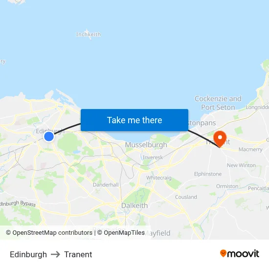 Edinburgh to Tranent map