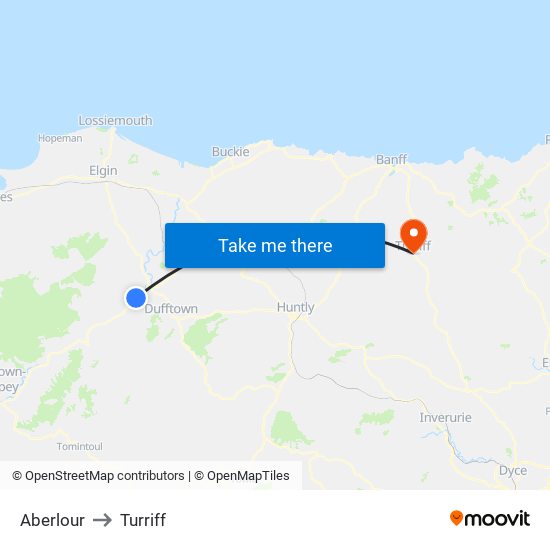 Aberlour to Turriff map