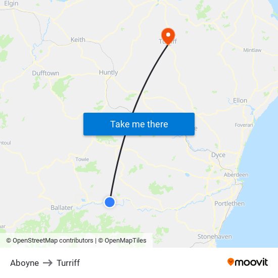 Aboyne to Turriff map